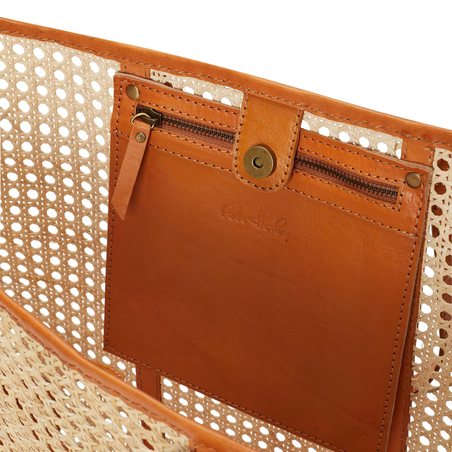 Mia Woven Rattan and Leather Tote