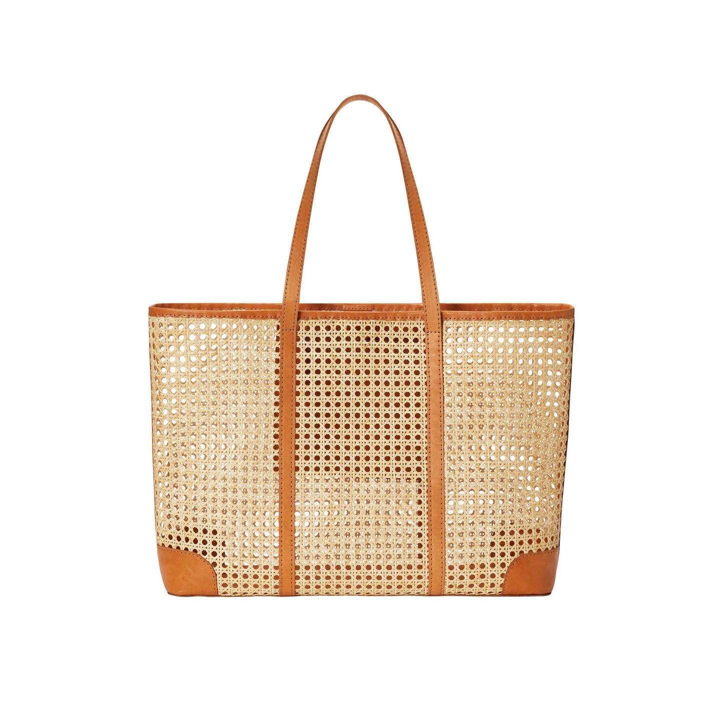 Mia Woven Rattan and Leather Tote