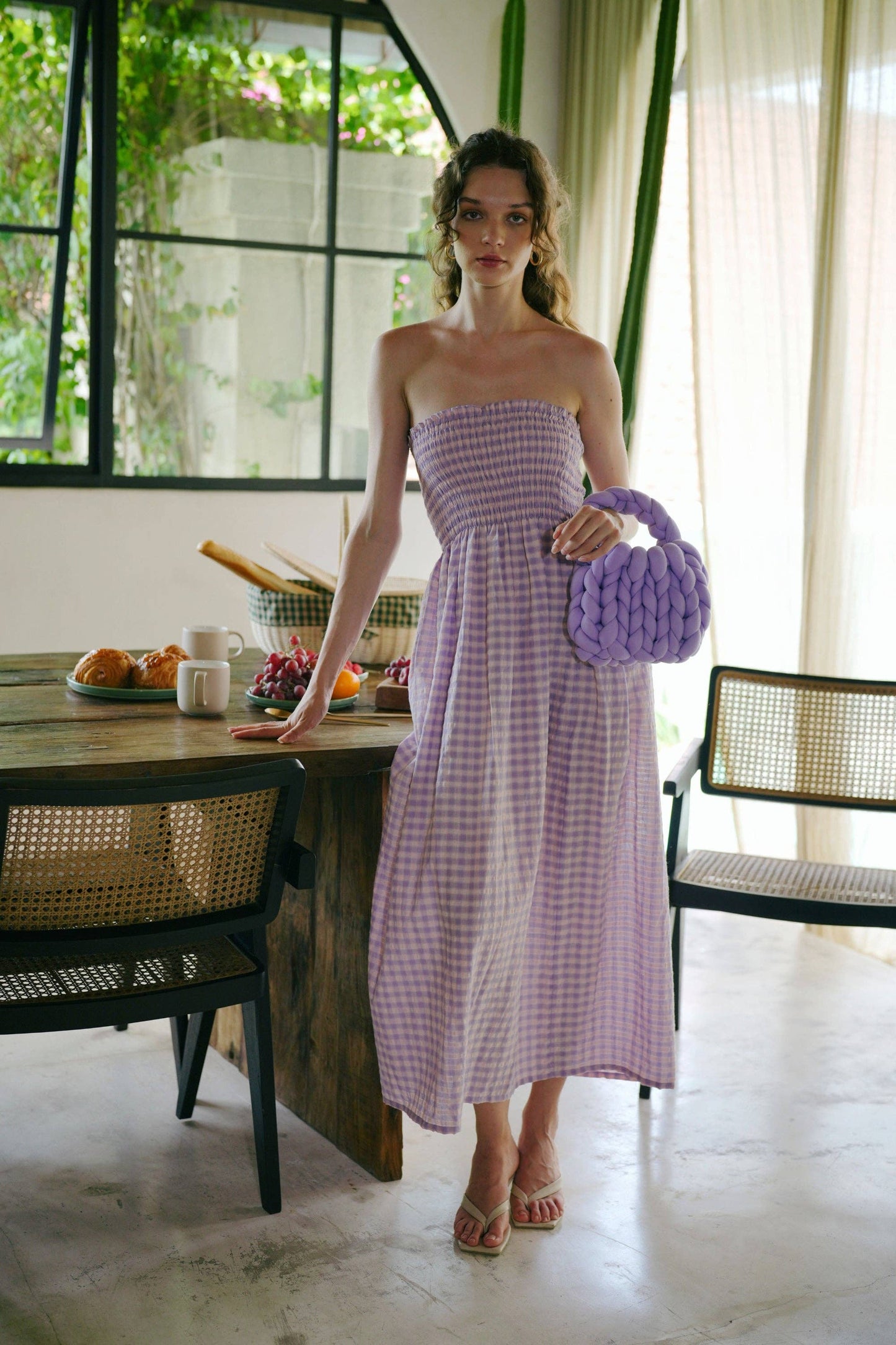 Ava Strapless Crinkle Gingham Dress