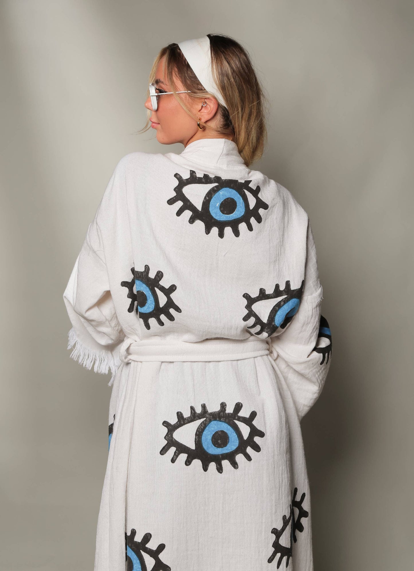 Blue Evil Eye Short Kaftan Kimono