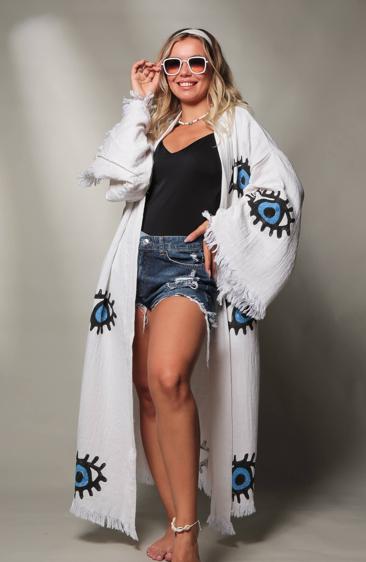 Blue Evil Eye Short Kaftan Kimono