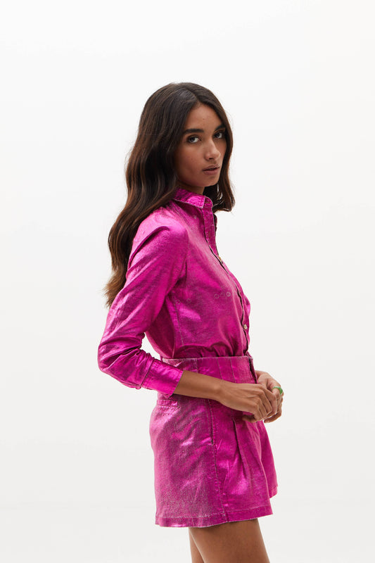 San Marino Metallic Linen Shirt - Fuchsia