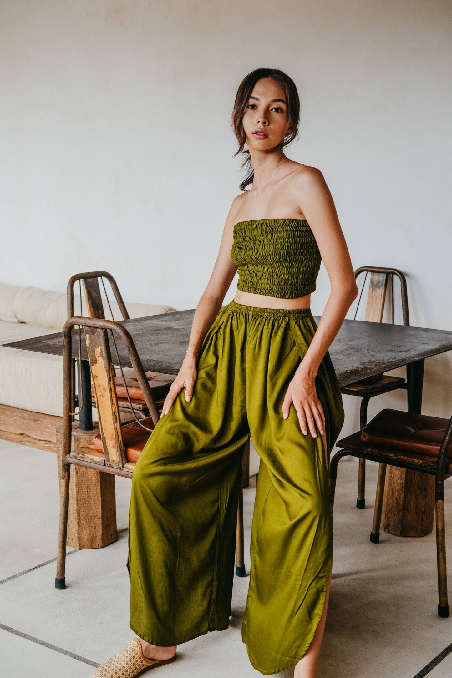 Judith Side Split Pants With Matching Tube Top