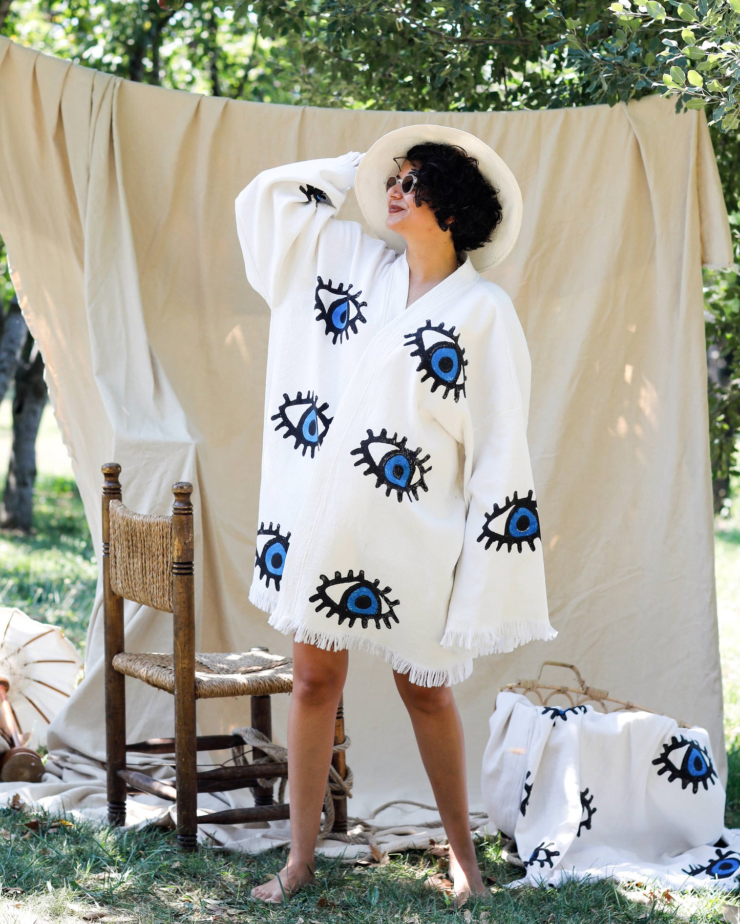 Blue Evil Eye Short Kaftan Kimono